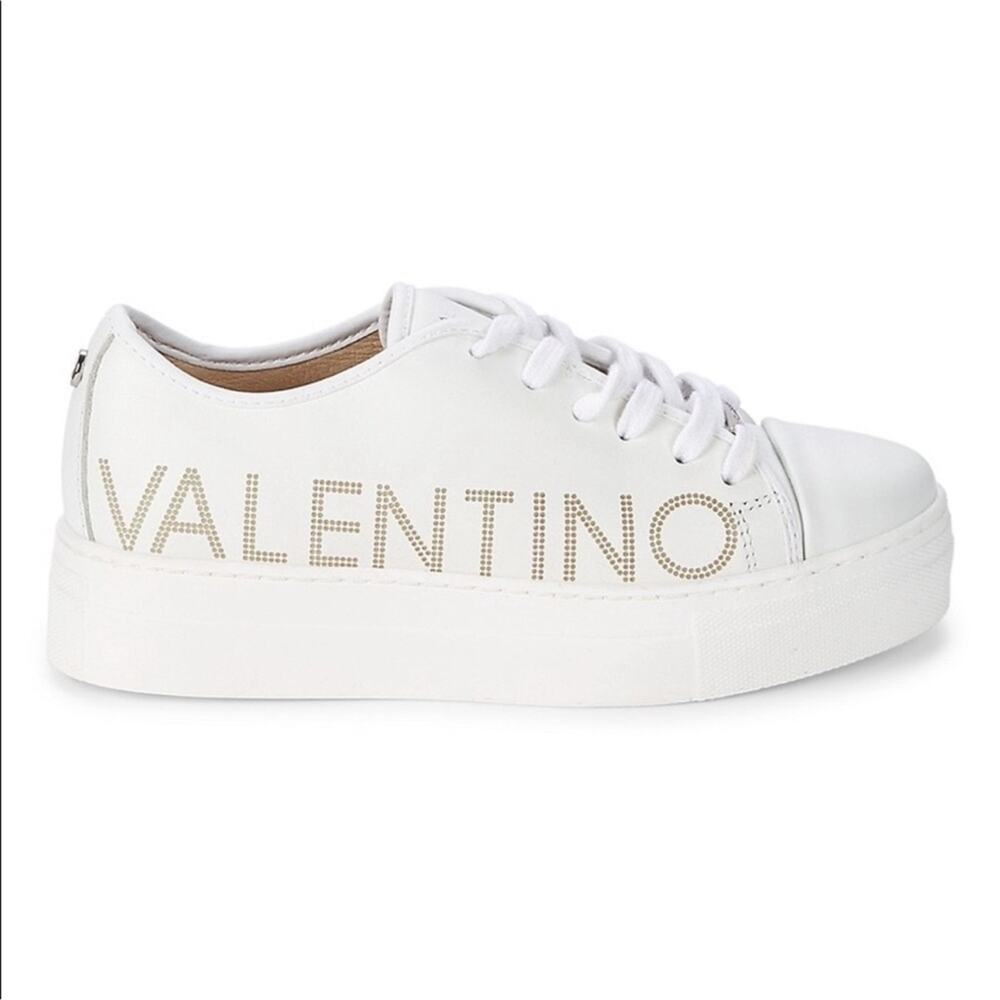 Valentino Women's White with‎ Gray Logo Sneakers Size 9.5 Luxury